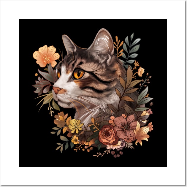 Cat with Flowers Design Wall Art by Mary_Momerwids